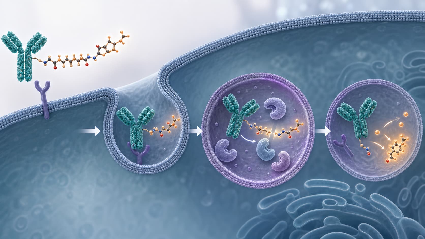 Lysosomal cleavage of a GGFG peptide linker after ADC internalization